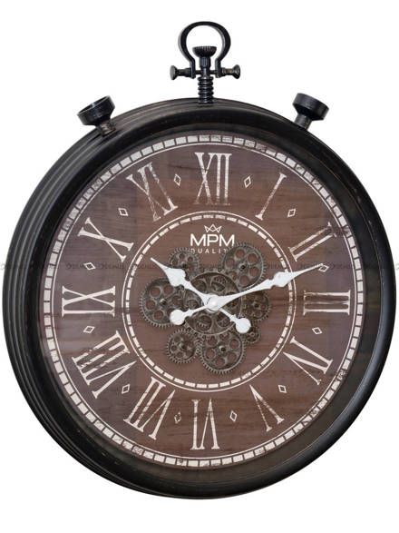 Duży zegar ścienny MPM Vintage Timekeeper E01.4326.90 - 61x73 cm - z ruchomymi kółkami zębatymi