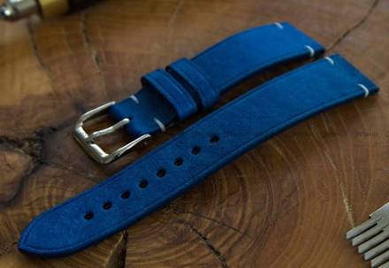 Pasek skórzany ręcznie robiony A. Kucharski Leather - Conceria Il Ponte Maya Simple - blue/white 18 mm