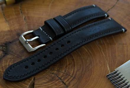 Pasek skórzany ręcznie robiony A. Kucharski Leather - Conceria Il Ponte Maya - black/black 26 mm