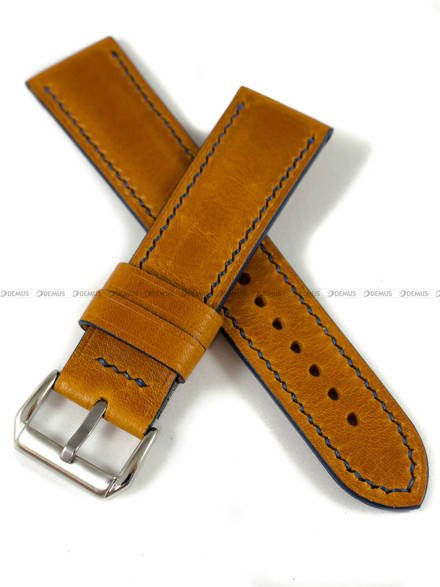 Pasek skórzany ręcznie robiony A. Kucharski Leather - Conceria Il Ponte Wax - pumpkin/navy 22 mm