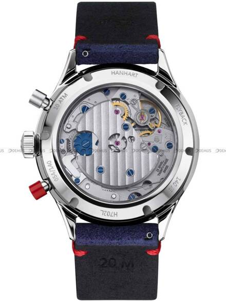 Zegarek Męski Mechaniczny Hanhart Red X Blue 39 mm H702L.270-0310 - Dodatkowy stoper w zestawie