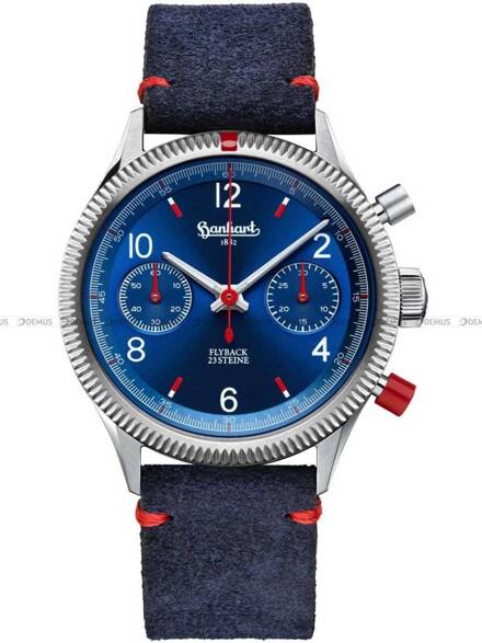 Zegarek Męski Mechaniczny Hanhart Red X Blue 39 mm H702L.270-0310 - Dodatkowy stoper w zestawie