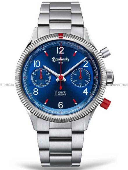 Zegarek Męski Mechaniczny Hanhart Red X Blue 39 mm H702L.270-6428 - Dodatkowy stoper w zestawie