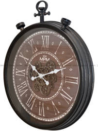 Duży zegar ścienny MPM Vintage Timekeeper E01.4326.90 - 61x73 cm - z ruchomymi kółkami zębatymi