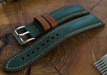 Pasek skórzany ręcznie robiony A. Kucharski Leather - Conceria Il Ponte Maya Double - darkgreen/camel 20 mm