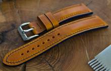 Pasek skórzany ręcznie robiony A. Kucharski Leather - Conceria Il Ponte Wax - pumpkin/navy 16 mm